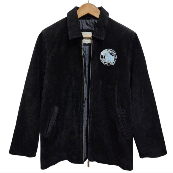 Vtg Disney Store Eeyore Jacket Womens Size M Black Suede Leather Zipper Coat 90s - Picture 3 of 14